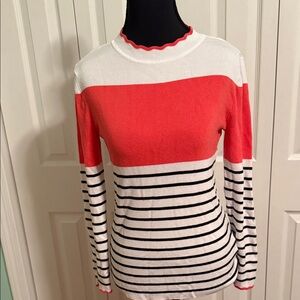 Liz Claiborne Coral and White Striped Sweater
